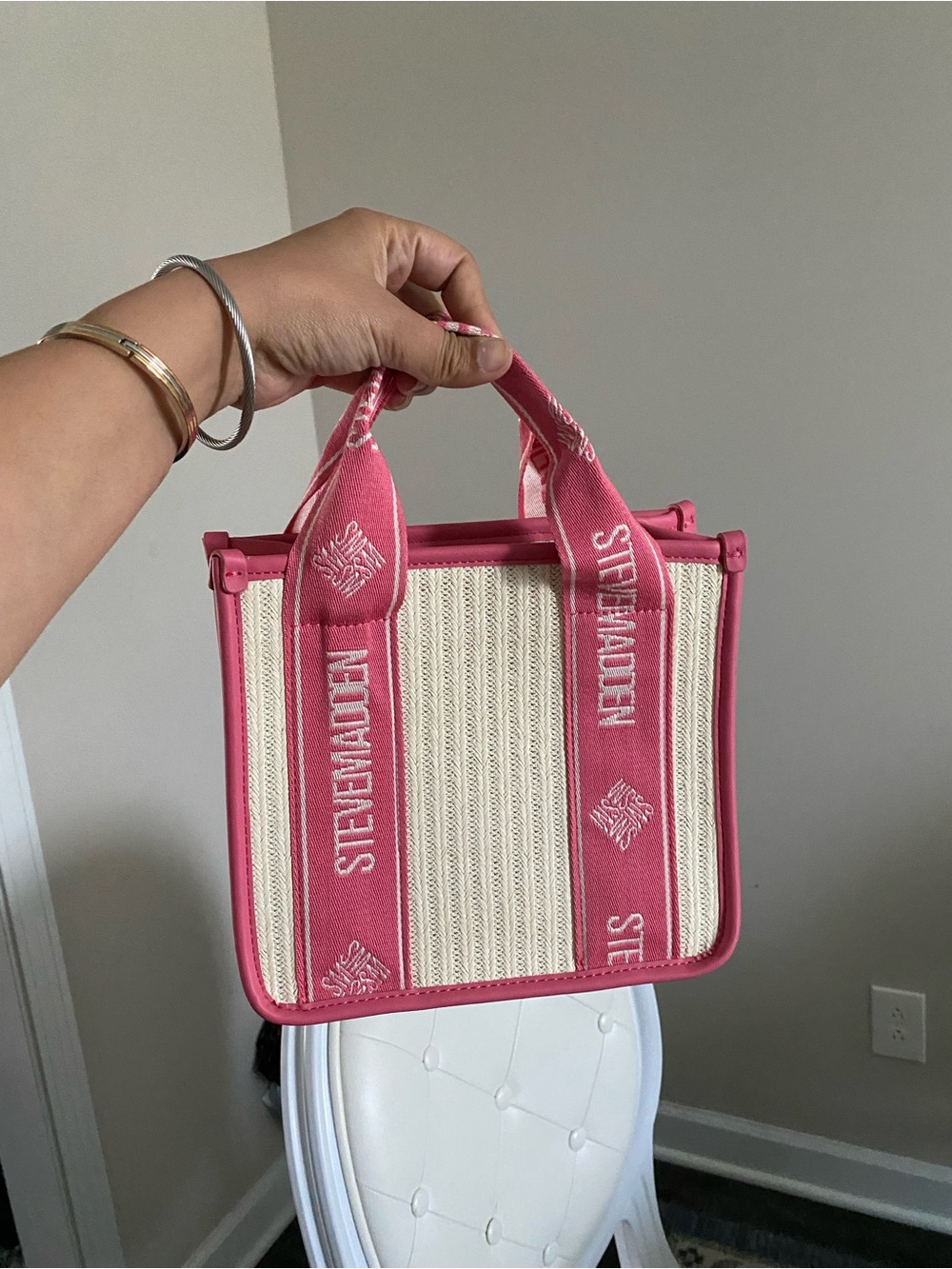 Steve Madden Pink and Cream Branded Tote
